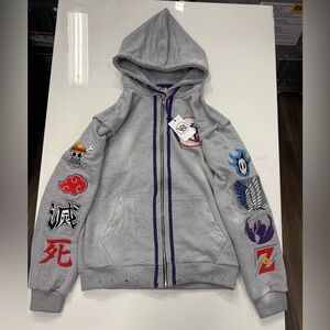 Grey Anime Themed Men’s Full-zip Hoodie size L